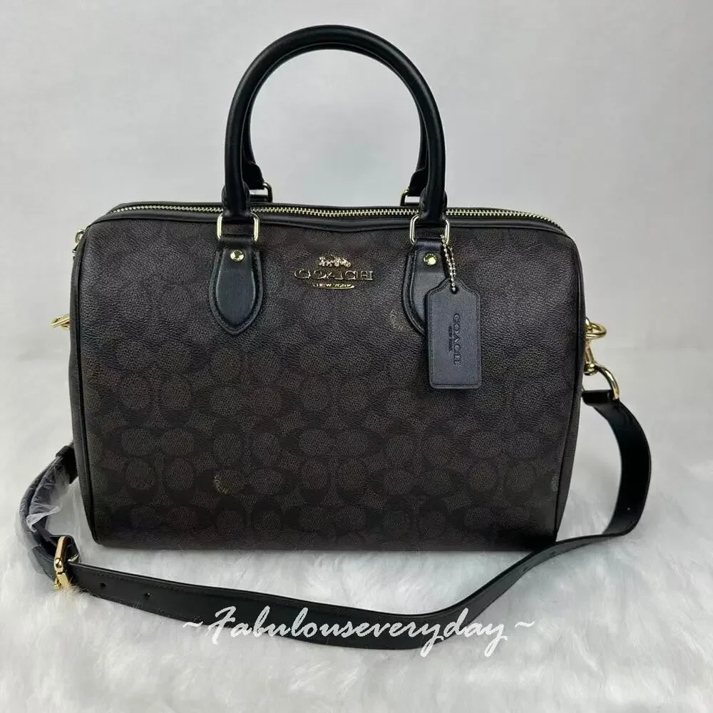 Coach Rowan Large Satchel Bag In Signature Canvas CEY74 Gold/Walnut /Black NWT